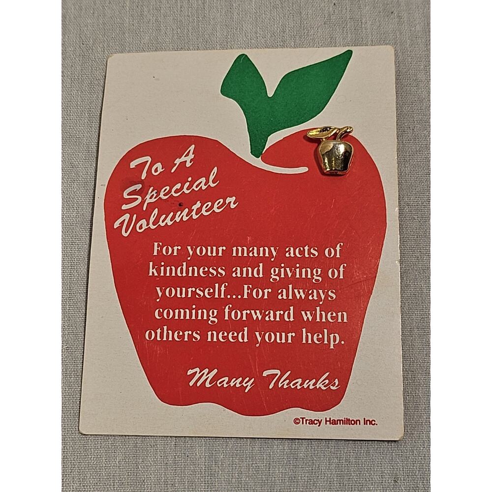 NOS Vintage Gold Tone Apple Lapel Pin Special Volunteer Appreciation Gift W/card